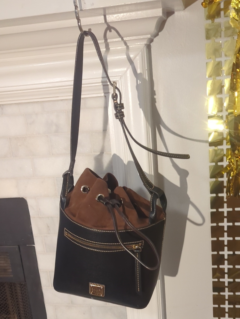 Dooney & Bourke Black Leather Suede Bucket Handbag